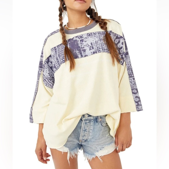 NWT Free People S We the Free Happiness in Bloom Tee in Ecru Combo New $98 Tunic - Picture 3 of 9